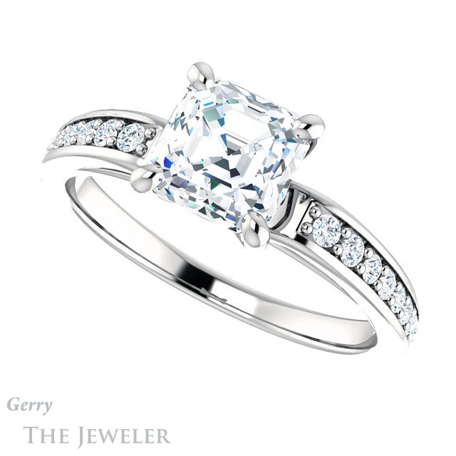 14k White Gold Asscher Cut Forever One Engagement Ring Setting #GTJ983-asscher-fo-w 5 14k White Gold Asscher Cut Forever One Engagement Ring Setting #GTJ983-asscher-fo-w
