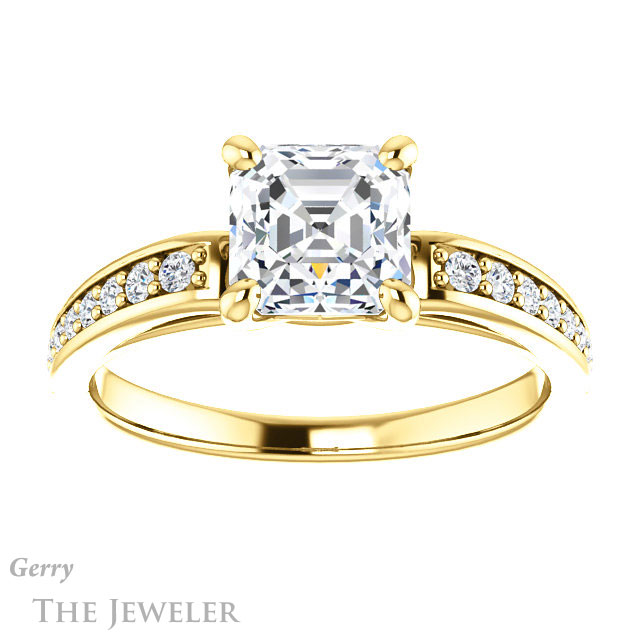 14k Yellow Gold Asscher Cut Forever One Engagement Ring Setting #GTJ983-asscher-fo-y