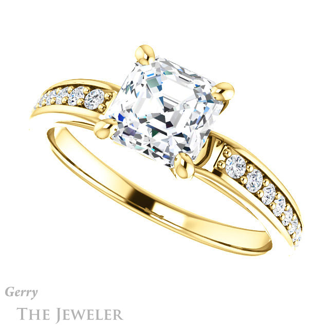 14k Yellow Gold Asscher Cut Forever One Engagement Ring Setting #GTJ983-asscher-fo-y 5 14k Yellow Gold Asscher Cut Forever One Engagement Ring Setting #GTJ983-asscher-fo-y