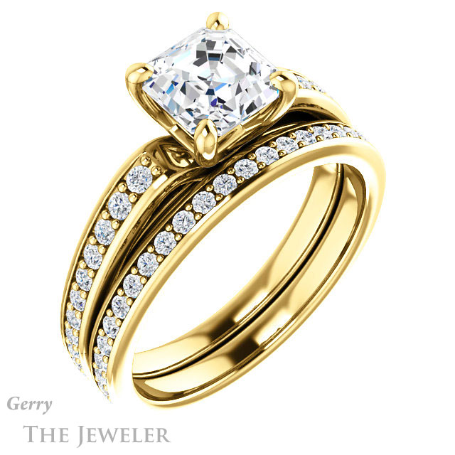 14k Yellow Gold Asscher Cut Forever One Engagement Ring Setting #GTJ983-asscher-fo-y 6 14k Yellow Gold Asscher Cut Forever One Engagement Ring Setting #GTJ983-asscher-fo-y
