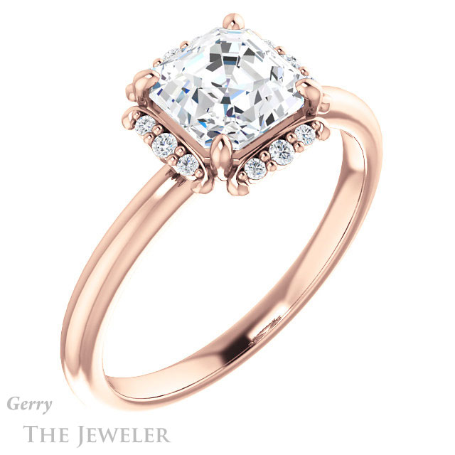 14k Rose Gold Asscher Cut Forever One Engagement Ring Setting #GTJ984-asscher-fo-r