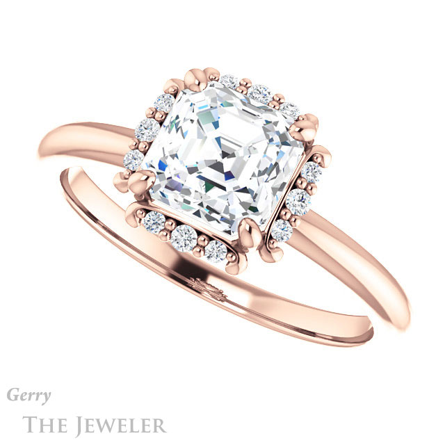14k Rose Gold Asscher Cut Forever One Engagement Ring Setting #GTJ984-asscher-fo-r