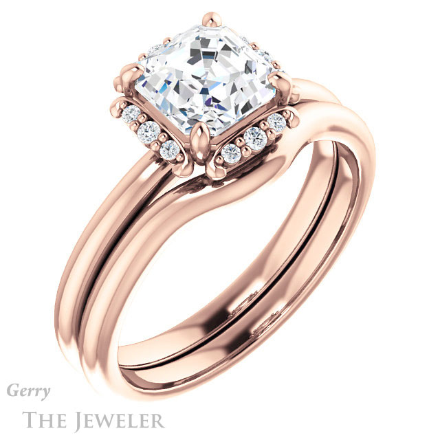 14k Rose Gold Asscher Cut Forever One Engagement Ring Setting #GTJ984-asscher-fo-r