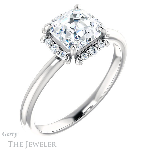 14k White Gold Asscher Cut Forever One Engagement Ring Setting #GTJ984-asscher-fo-w