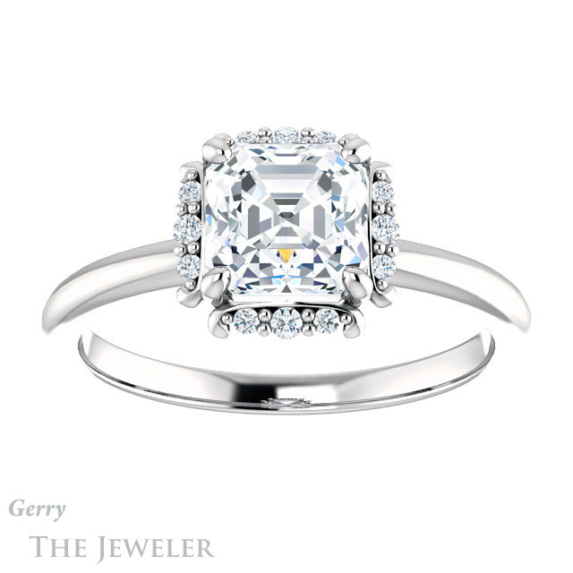 14k White Gold Asscher Cut Forever One Engagement Ring Setting #GTJ984-asscher-fo-w