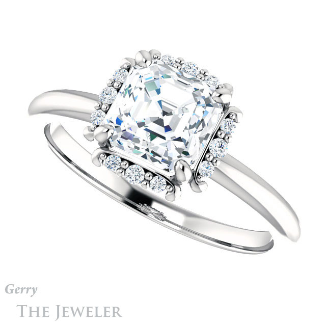 14k White Gold Asscher Cut Forever One Engagement Ring Setting #GTJ984-asscher-fo-w