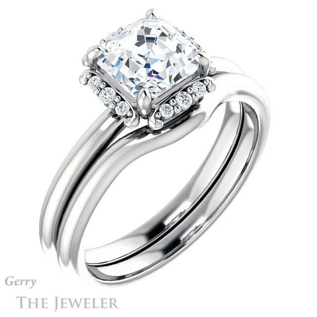 14k White Gold Asscher Cut Forever One Engagement Ring Setting #GTJ984-asscher-fo-w