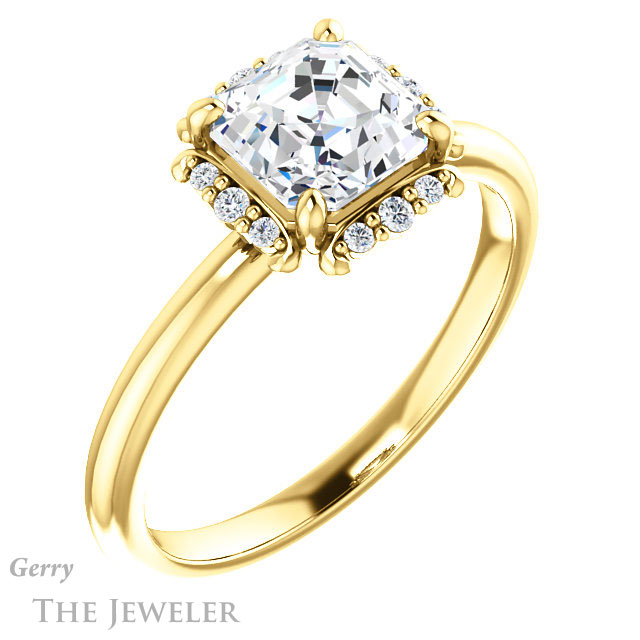14k Yellow Gold Asscher Cut Forever One Engagement Ring Setting #GTJ984-asscher-fo-y