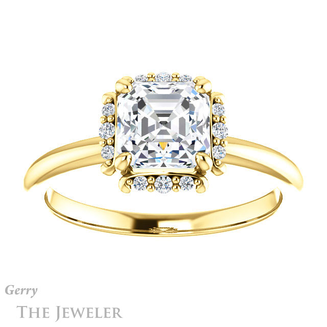 14k Yellow Gold Asscher Cut Forever One Engagement Ring Setting #GTJ984-asscher-fo-y