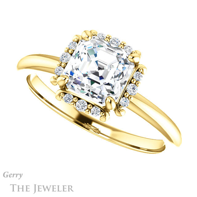 14k Yellow Gold Asscher Cut Forever One Engagement Ring Setting #GTJ984-asscher-fo-y