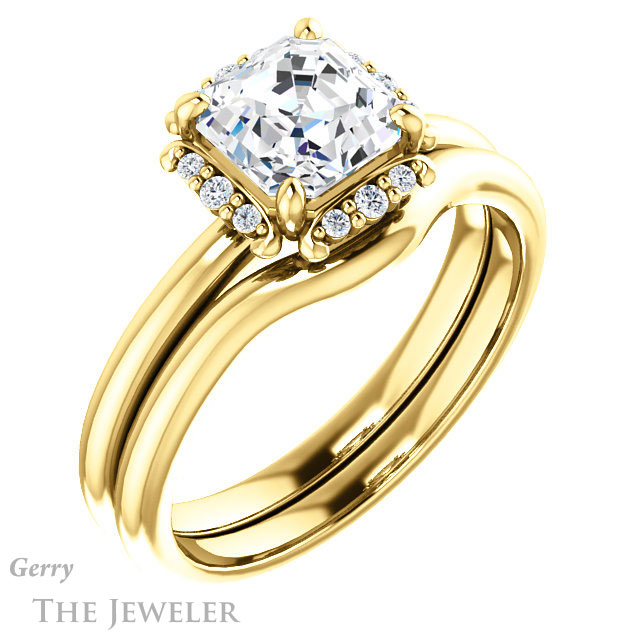 14k Yellow Gold Asscher Cut Forever One Engagement Ring Setting #GTJ984-asscher-fo-y