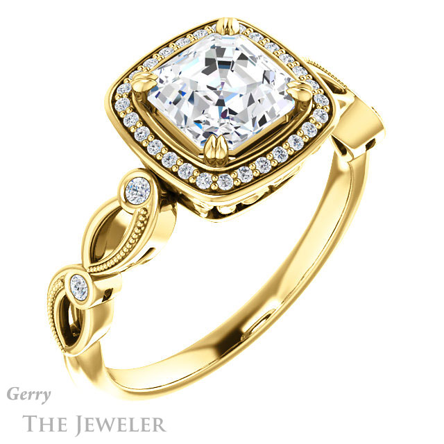 14k Yellow Gold Asscher Cut Forever One Engagement Ring Setting #GTJ986-asscher-fo-y 4 14k Yellow Gold Asscher Cut Forever One Engagement Ring Setting #GTJ986-asscher-fo-y