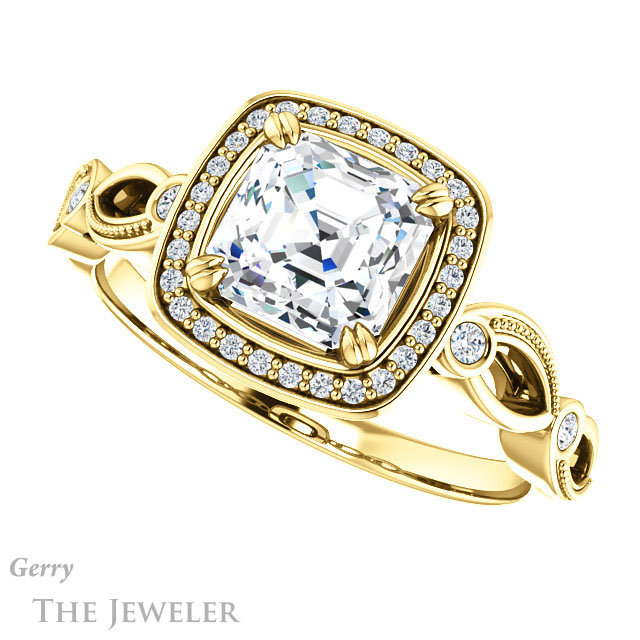 14k Yellow Gold Asscher Cut Forever One Engagement Ring Setting #GTJ986-asscher-fo-y 5 14k Yellow Gold Asscher Cut Forever One Engagement Ring Setting #GTJ986-asscher-fo-y