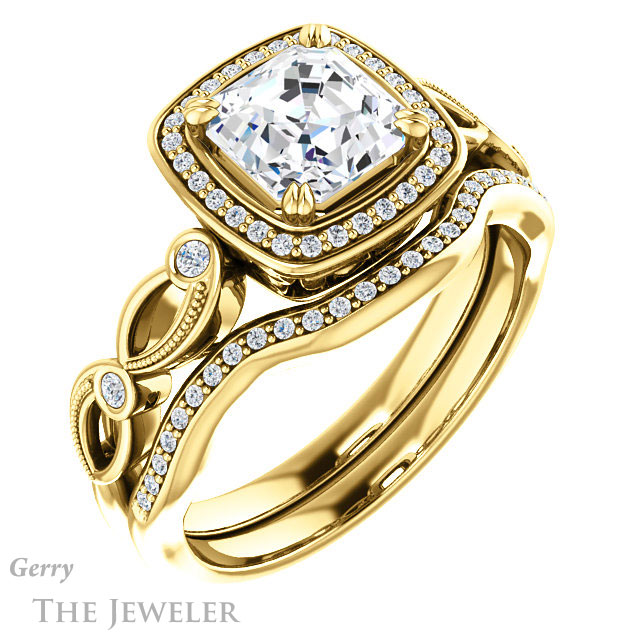 14k Yellow Gold Asscher Cut Forever One Engagement Ring Setting #GTJ986-asscher-fo-y 6 14k Yellow Gold Asscher Cut Forever One Engagement Ring Setting #GTJ986-asscher-fo-y