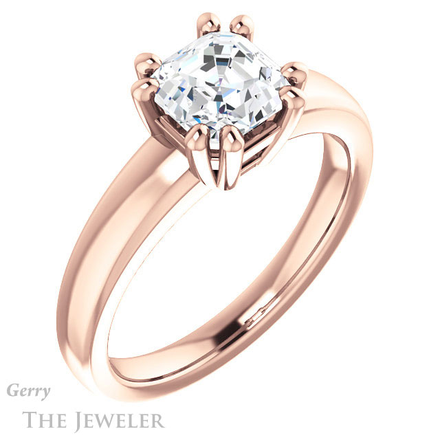 14k Rose Gold Asscher Cut Forever One Engagement Ring Setting #GTJ987-asscher-fo-r