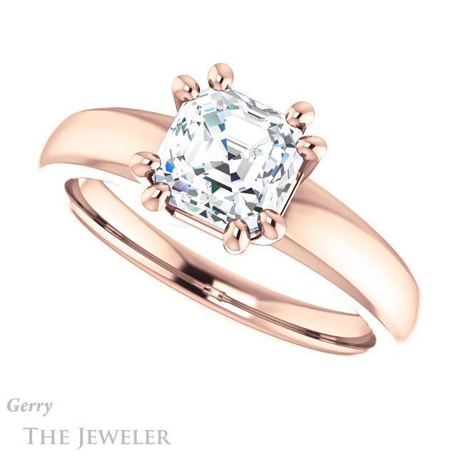 14k Rose Gold Asscher Cut Forever One Engagement Ring Setting #GTJ987-asscher-fo-r