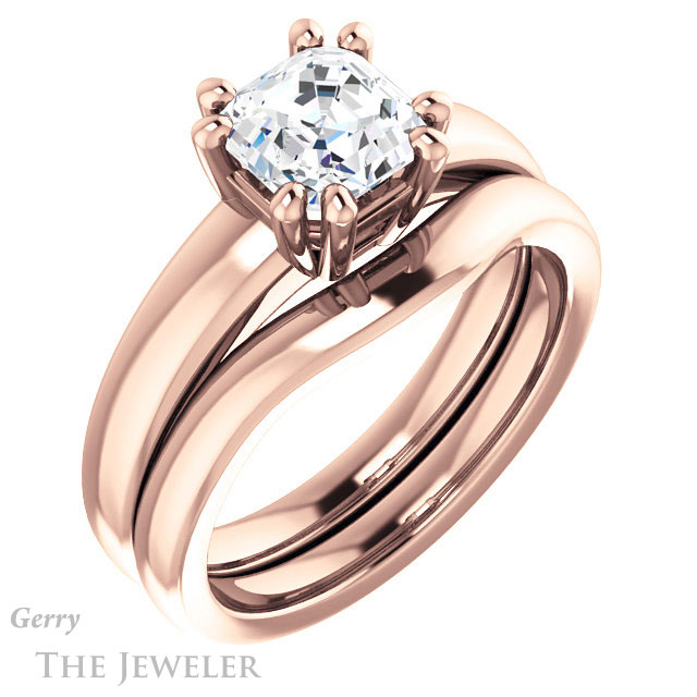 14k Rose Gold Asscher Cut Forever One Engagement Ring Setting #GTJ987-asscher-fo-r