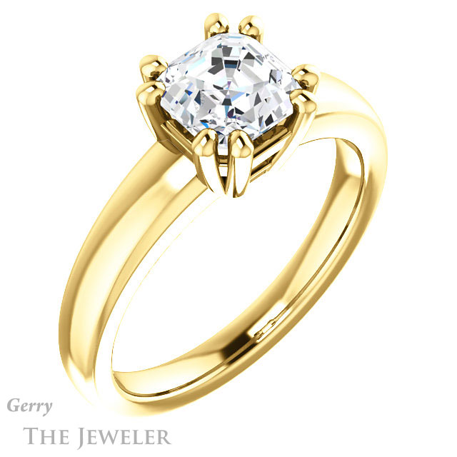 14k Yellow Gold Asscher Cut Forever One Engagement Ring Setting #GTJ987-asscher-fo-y