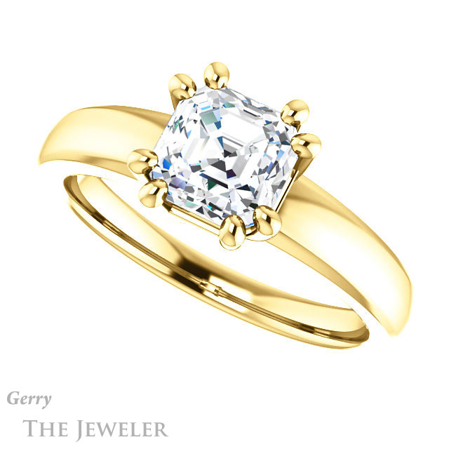 14k Yellow Gold Asscher Cut Forever One Engagement Ring Setting #GTJ987-asscher-fo-y