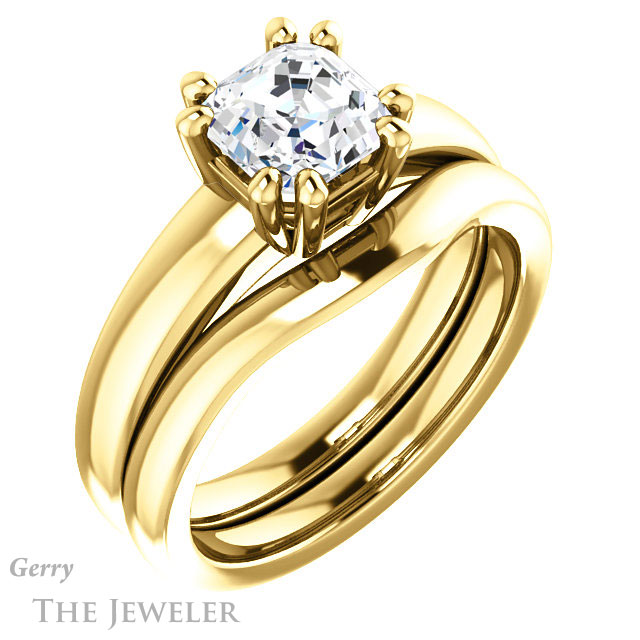 14k Yellow Gold Asscher Cut Forever One Engagement Ring Setting #GTJ987-asscher-fo-y
