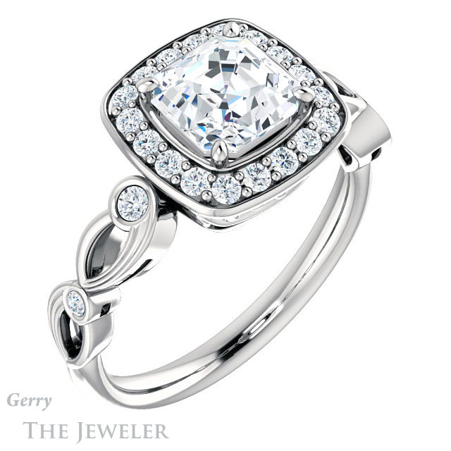 14k White Gold Asscher Cut Forever One Engagement Ring Setting #GTJ988-asscher-fo-w 4 14k White Gold Asscher Cut Forever One Engagement Ring Setting #GTJ988-asscher-fo-w