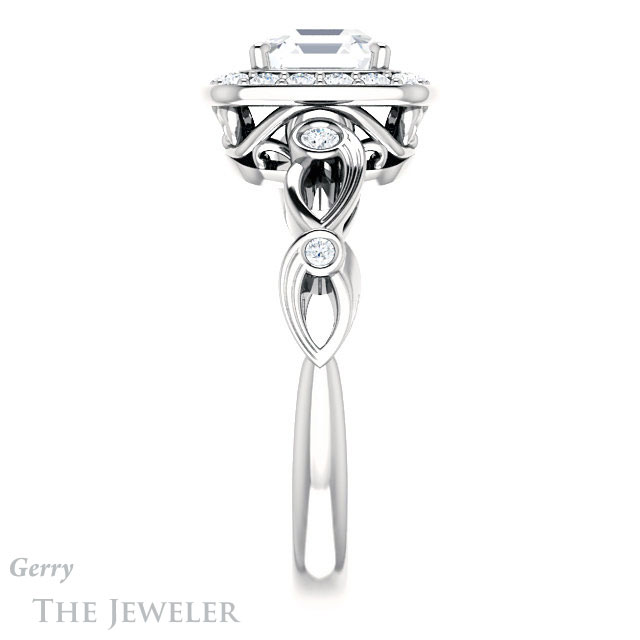 14k White Gold Asscher Cut Forever One Engagement Ring Setting #GTJ988-asscher-fo-w 3 14k White Gold Asscher Cut Forever One Engagement Ring Setting #GTJ988-asscher-fo-w