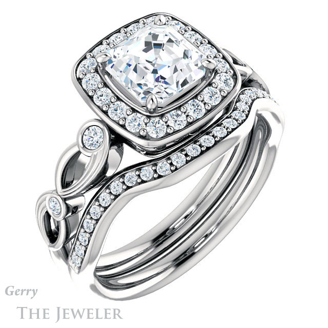 14k White Gold Asscher Cut Forever One Engagement Ring Setting #GTJ988-asscher-fo-w 6 14k White Gold Asscher Cut Forever One Engagement Ring Setting #GTJ988-asscher-fo-w