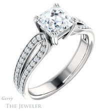 14k White Gold Asscher Cut Forever One Engagement Ring Setting #GTJ991-asscher-fo-w 4 14k White Gold Asscher Cut Forever One Engagement Ring Setting #GTJ991-asscher-fo-w