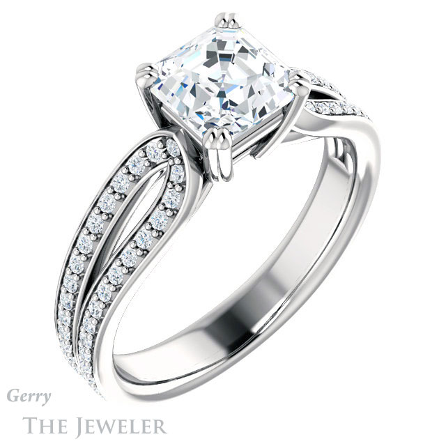 14k White Gold Asscher Cut Forever One Engagement Ring Setting #GTJ991-asscher-fo-w 4 14k White Gold Asscher Cut Forever One Engagement Ring Setting #GTJ991-asscher-fo-w