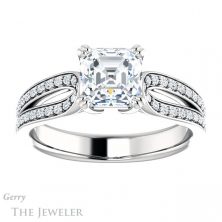 14k White Gold Asscher Cut Forever One Engagement Ring Setting #GTJ991-asscher-fo-w 1 14k White Gold Asscher Cut Forever One Engagement Ring Setting #GTJ991-asscher-fo-w