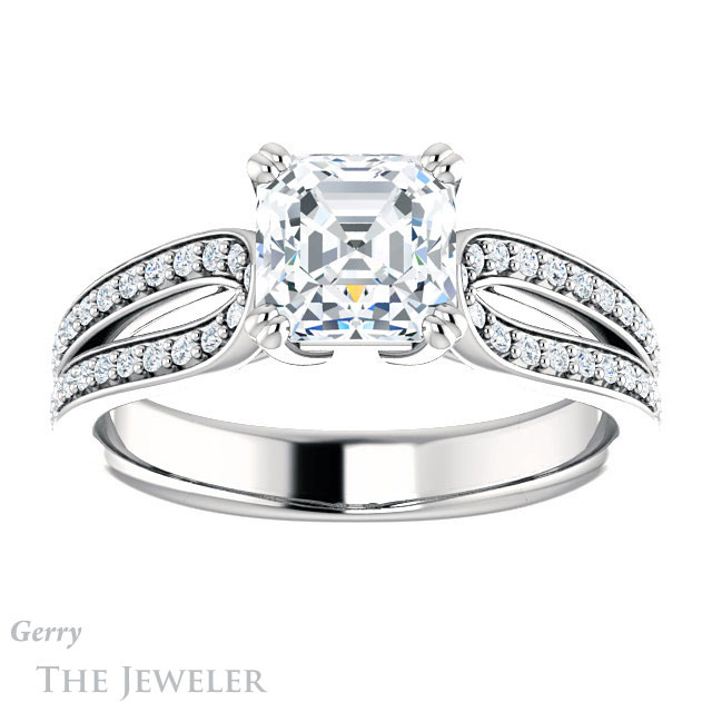 14k White Gold Asscher Cut Forever One Engagement Ring Setting #GTJ991-asscher-fo-w