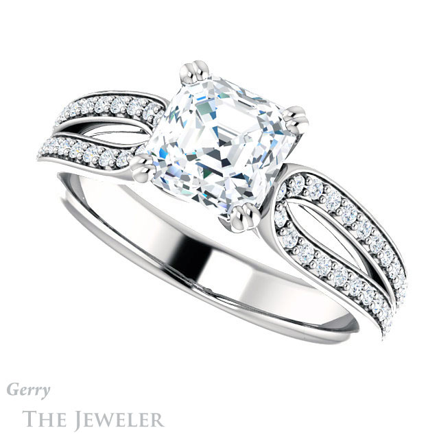 14k White Gold Asscher Cut Forever One Engagement Ring Setting #GTJ991-asscher-fo-w 5 14k White Gold Asscher Cut Forever One Engagement Ring Setting #GTJ991-asscher-fo-w
