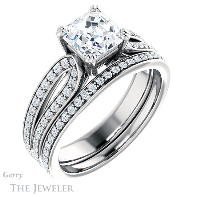 14k White Gold Asscher Cut Forever One Engagement Ring Setting #GTJ991-asscher-fo-w 6 14k White Gold Asscher Cut Forever One Engagement Ring Setting #GTJ991-asscher-fo-w