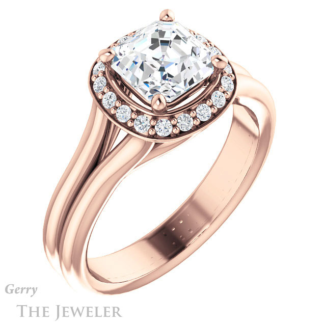 14k Rose Gold Asscher Cut Forever One Engagement Ring Setting #GTJ994-asscher-fo-r