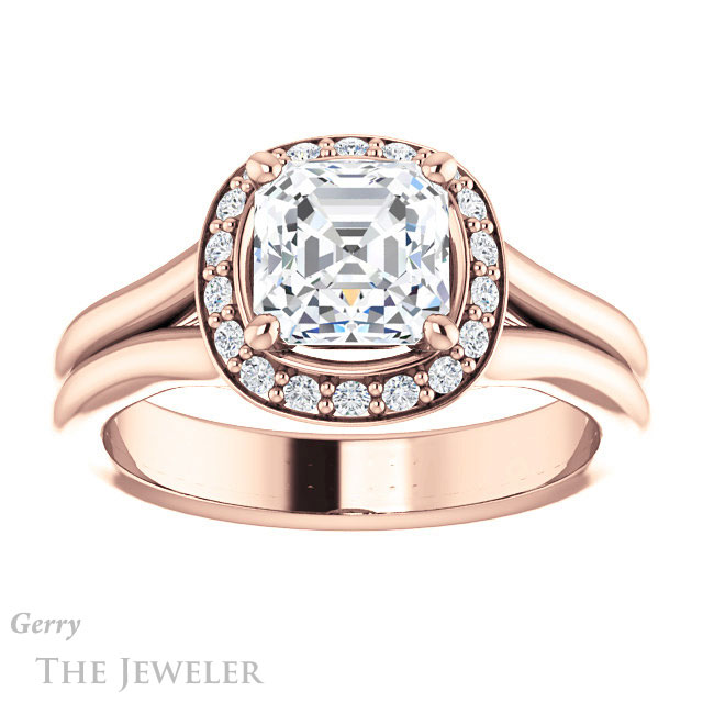 14k Rose Gold Asscher Cut Forever One Engagement Ring Setting #GTJ994-asscher-fo-r