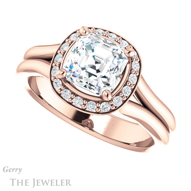 14k Rose Gold Asscher Cut Forever One Engagement Ring Setting #GTJ994-asscher-fo-r