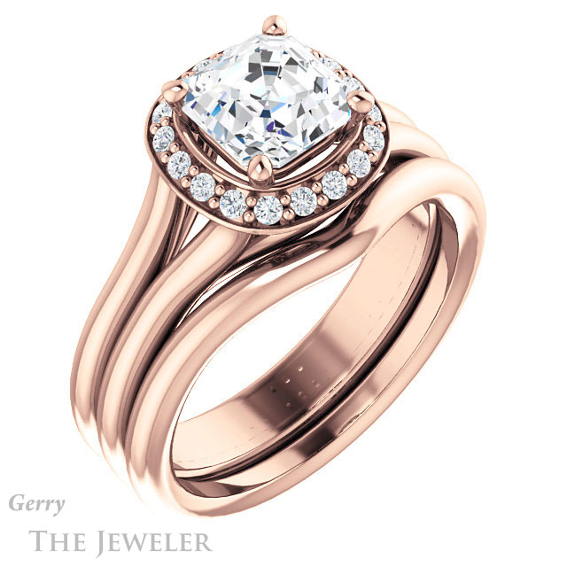 14k Rose Gold Asscher Cut Forever One Engagement Ring Setting #GTJ994-asscher-fo-r