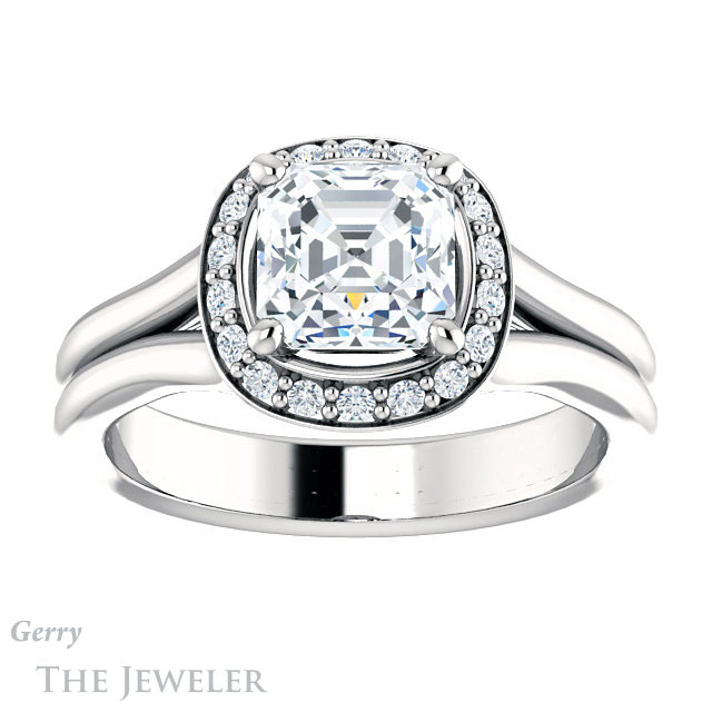 14k White Gold Asscher Cut Forever One Engagement Ring Setting #GTJ994-asscher-fo-w