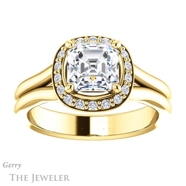 14k Yellow Gold Asscher Cut Forever One Engagement Ring Setting #GTJ994-asscher-fo-y