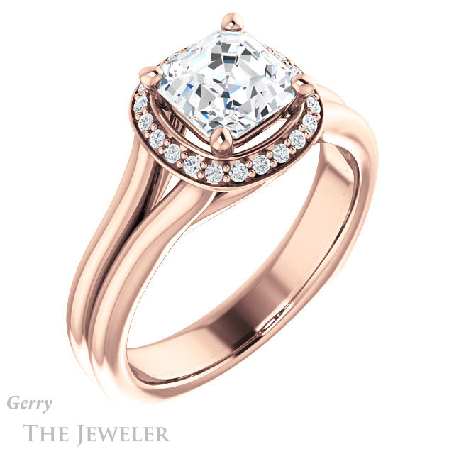 14k Rose Gold Asscher Cut Forever One Engagement Ring Setting #GTJ995-asscher-fo-r