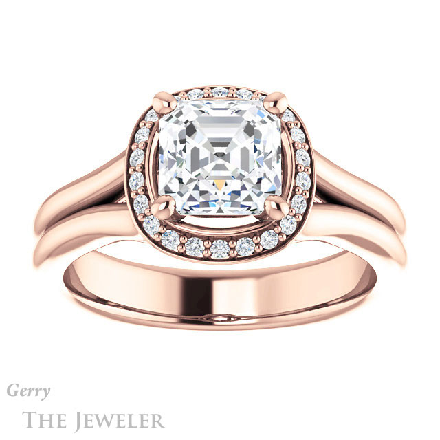 14k Rose Gold Asscher Cut Forever One Engagement Ring Setting #GTJ995-asscher-fo-r