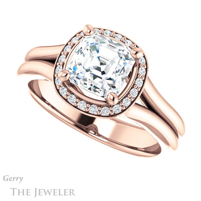 14k Rose Gold Asscher Cut Forever One Engagement Ring Setting #GTJ995-asscher-fo-r