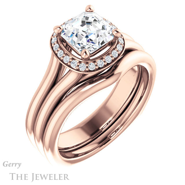 14k Rose Gold Asscher Cut Forever One Engagement Ring Setting #GTJ995-asscher-fo-r