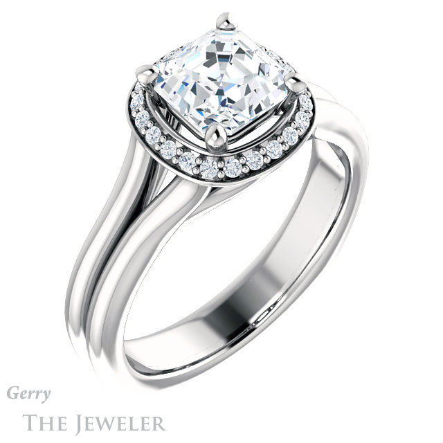 14k White Gold Asscher Cut Forever One Engagement Ring Setting #GTJ995-asscher-fo-w 4 14k White Gold Asscher Cut Forever One Engagement Ring Setting #GTJ995-asscher-fo-w