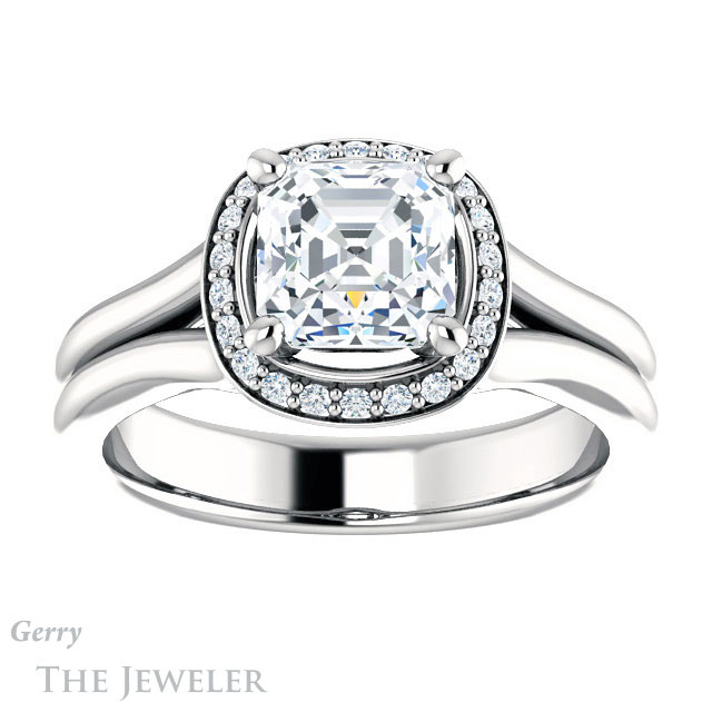 14k White Gold Asscher Cut Forever One Engagement Ring Setting #GTJ995-asscher-fo-w 1 14k White Gold Asscher Cut Forever One Engagement Ring Setting #GTJ995-asscher-fo-w