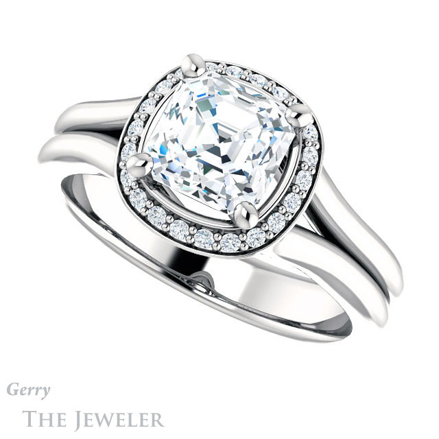 14k White Gold Asscher Cut Forever One Engagement Ring Setting #GTJ995-asscher-fo-w 5 14k White Gold Asscher Cut Forever One Engagement Ring Setting #GTJ995-asscher-fo-w