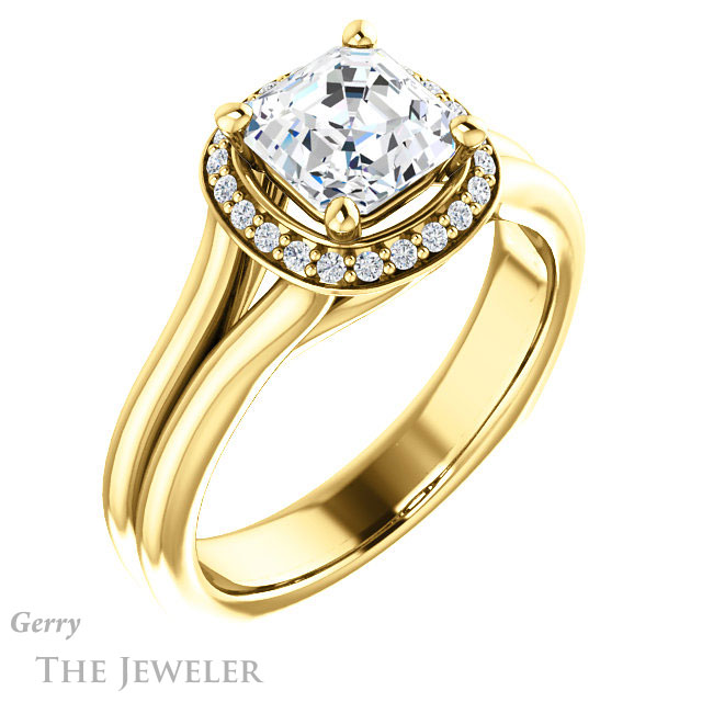 14k Yellow Gold Asscher Cut Forever One Engagement Ring Setting #GTJ995-asscher-fo-y 4 14k Yellow Gold Asscher Cut Forever One Engagement Ring Setting #GTJ995-asscher-fo-y