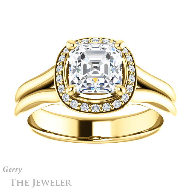14k Yellow Gold Asscher Cut Forever One Engagement Ring Setting #GTJ995-asscher-fo-y 1 14k Yellow Gold Asscher Cut Forever One Engagement Ring Setting #GTJ995-asscher-fo-y
