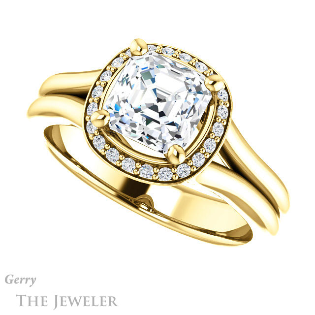 14k Yellow Gold Asscher Cut Forever One Engagement Ring Setting #GTJ995-asscher-fo-y 5 14k Yellow Gold Asscher Cut Forever One Engagement Ring Setting #GTJ995-asscher-fo-y
