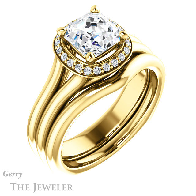 14k Yellow Gold Asscher Cut Forever One Engagement Ring Setting #GTJ995-asscher-fo-y 6 14k Yellow Gold Asscher Cut Forever One Engagement Ring Setting #GTJ995-asscher-fo-y